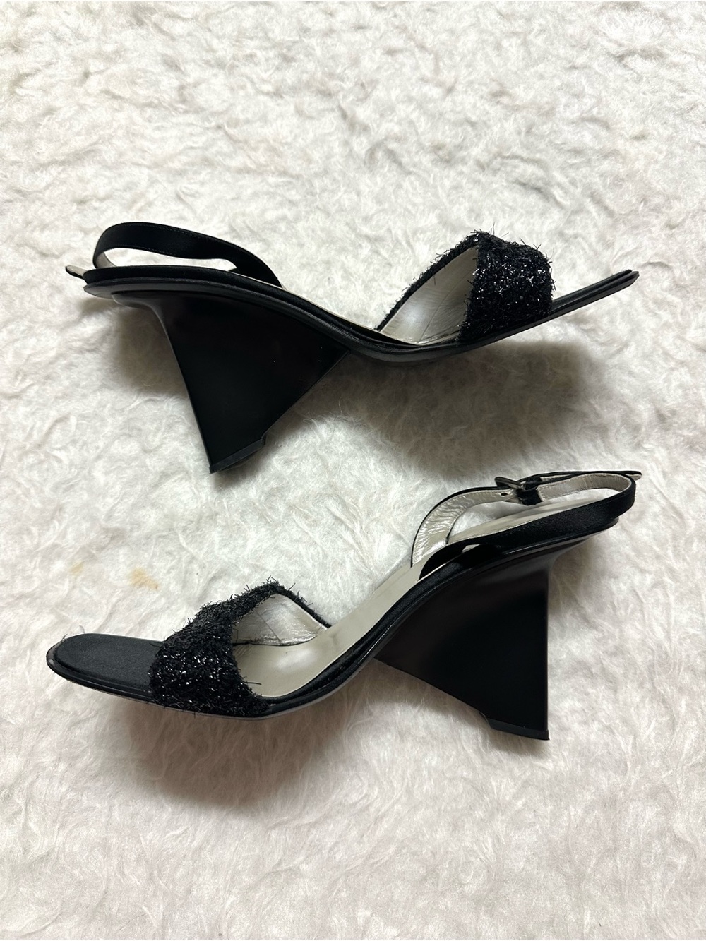 Prada Black Textured Front Strap Ankle-Strap Heels - Picture 2 of 10